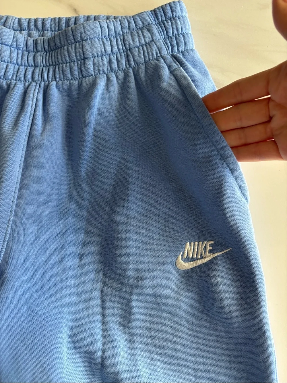Nike Kids Sky Blue Fleece Joggers with White Swoosh